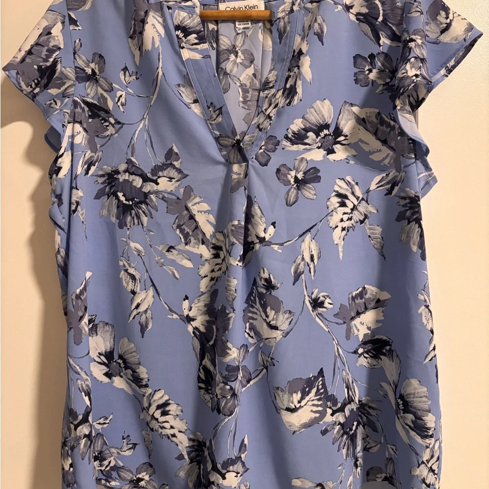 Calvin Klein Blue Ruffled Blouse - Picture 1 of 2